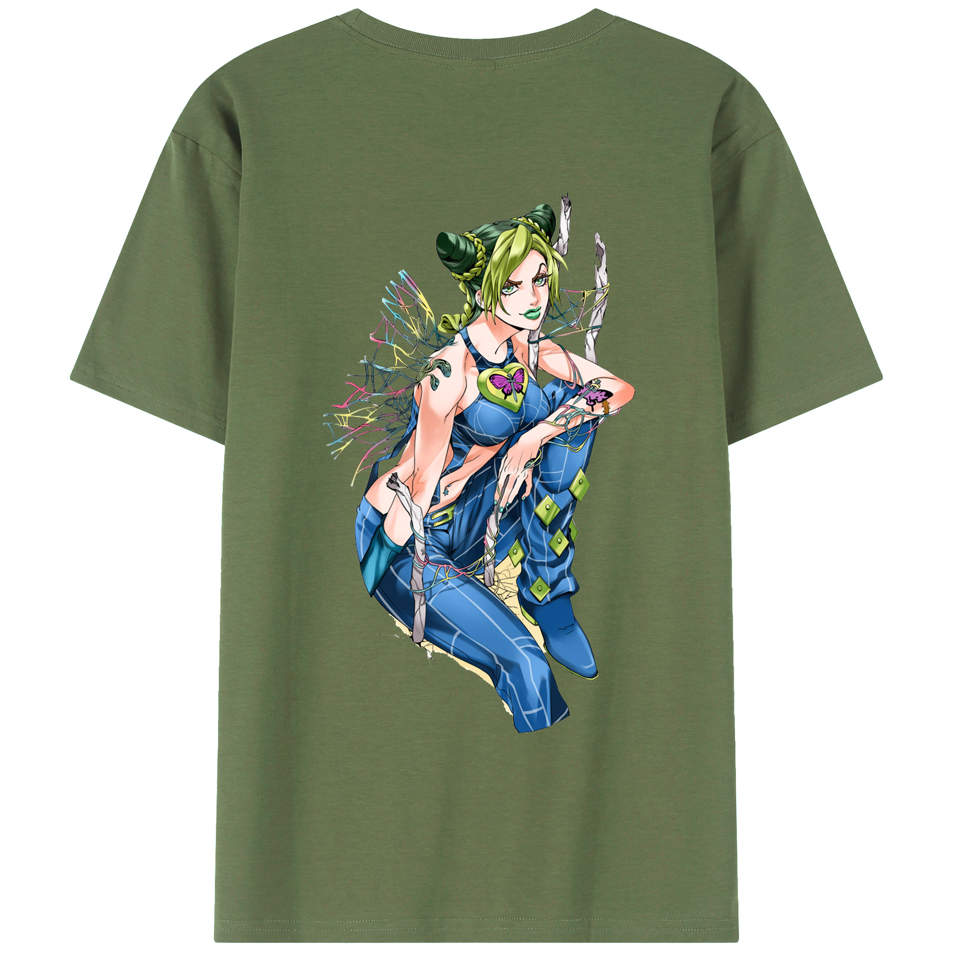 （画像用） "ジョジョの奇妙な冒険 くうじょう ジョリーン JoJo's Bizarre Adventure Jolyne Cujoh " 綿100％ メンズ半袖Tシャツ（バックプリント） 通気性